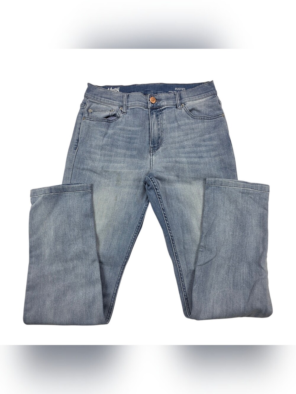 Mugsy Rusties Jeans Mens 32x32 Blue Stone Wash Slim Straight Stretch Denim